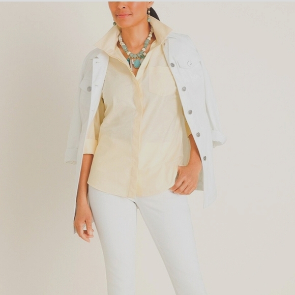 CHICOS WOMEN'S NO-IRON COTTON STRIPED POCKET-DETAIL SHIRT - Picture 3 of 10